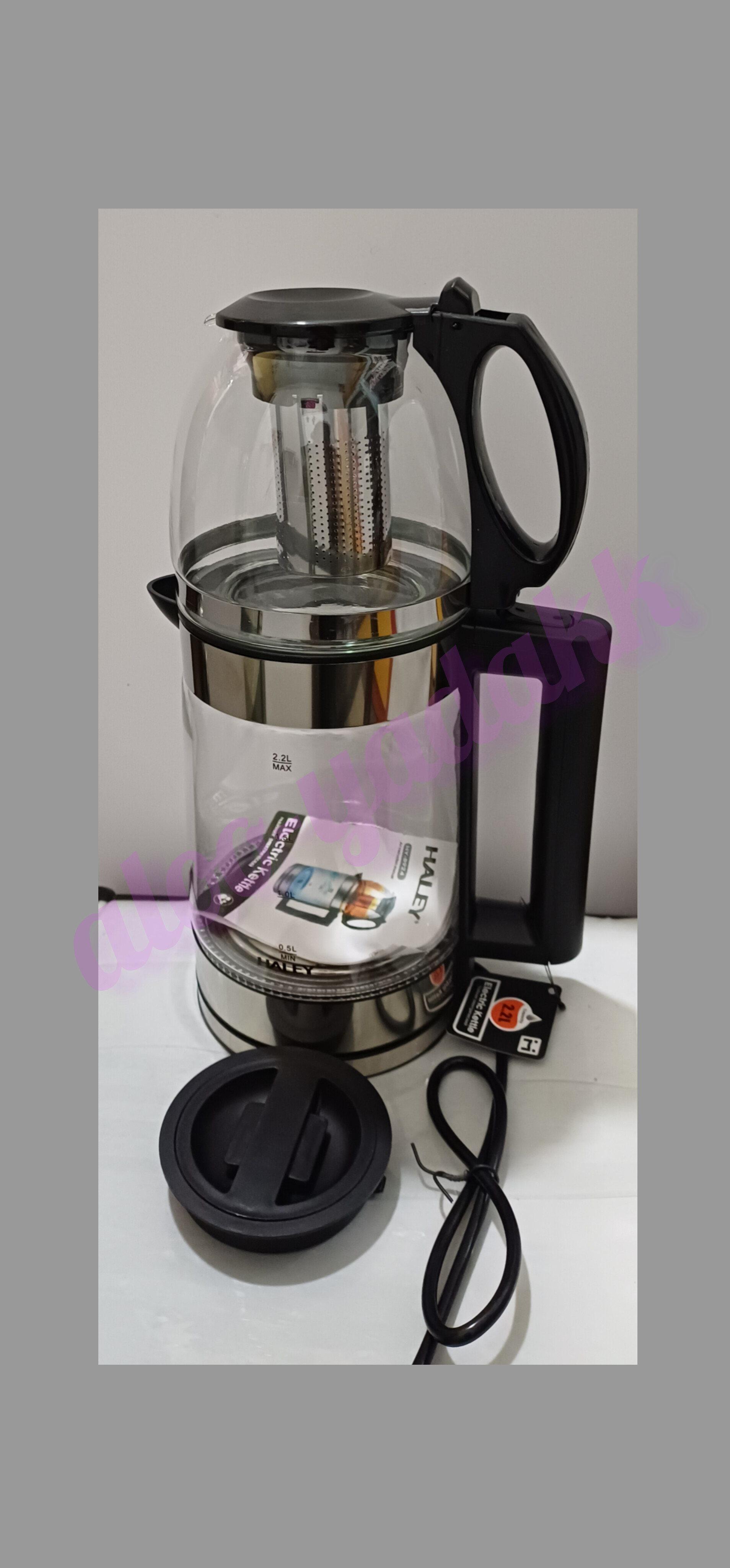چای‌ساز شیشه‌ای روی همی HALEY مدل HY-8924 (طراحی مدرن و عملکرد سریع)
